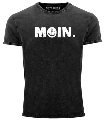 Produktbild von Herren Vintage Shirt Moin Dialekt Norden Hamburg Anker Printshirt T-Shirt Aufdruck Used Look Neverless® schwarz M