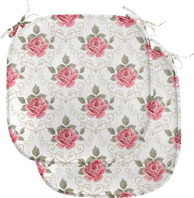 Produktbild von ABAKUHAUS Blume Polster für Esszimmerstühle, Romantische Shabby Pflanze, Dekoratives wasserfestes Kissen mit Riemen für Küchensitze, 40 cm x 40 cm-2er Pack, Rosa und Grün