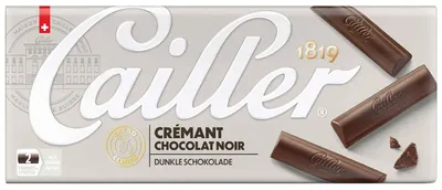 Produktbild von Cailler Crémant, dunkle Schokolade, 100 g, 454 kJ, 109 kcal, 6,5 g, 10,6 g