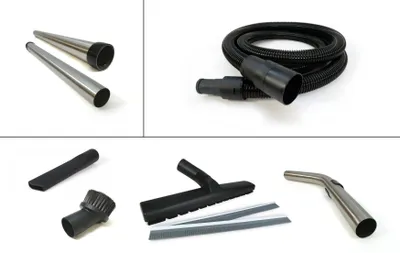 A collage of vacuum cleaner accessories on a white background.