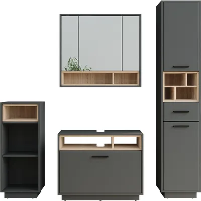 Imagen del producto de Conjunto de mueble de baño Vicco Beatrice Antracita/Sonoma 4 piezas, Model 55786