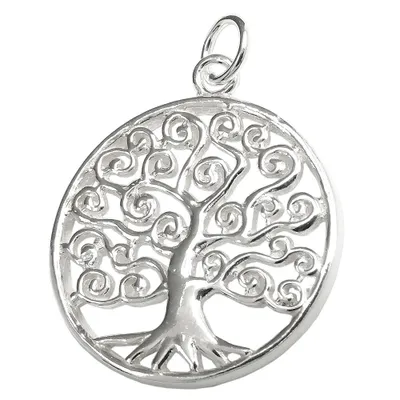 Produktbild von Anhänger 23mm Lebensbaum glänzend Blätter verschnörkelt Silber 925 silber 23mm
