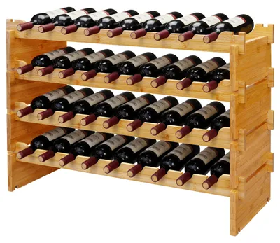 Imagen del producto de Relaxdays, estante para botellas de vino, capacidad para 36 botellas, bambú, dimensiones: 55 x 85 x 25,5 cm, apto para vino tinto y blanco, estante apilable, color natural, Imagen generada por IA