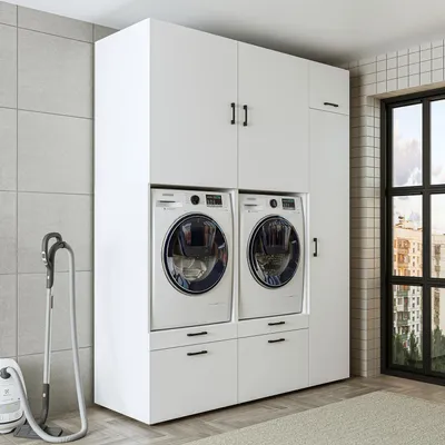 Immagine prodotto di Roomart SERIE 2 Armadio doppio per lavatrice, larghezza 179 cm, bianco