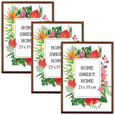 Produktbild von MG Design Set aus 3 Braun Bilderrahmen 25 x 35 cm - Aus echtem Holz mit Acrylglas, zum Aufhängen & Aufstellen, für Fotos, Poster & Puzzle