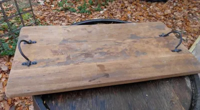 Produktbild von Deko-Tablett aus Hartholz mit Eisengriffen 60 x 30 cm