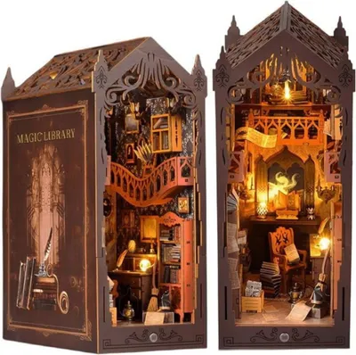 Image de Habarri | DIY Book Nook - Le monde des sorciers - Puzzle 3D - Kit maison miniature avec meubles et lumière LED - Kit coin de livre