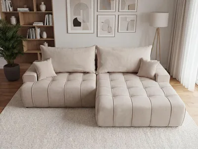 Produktbild von GrainGold Ecksofa L-Form Rechts Tulio - Ecksofa mit Schlaffunktion und Bettkasten - Moderne Ecksofa, Wohnzimmer Ecksofa - Eckcouch Beige (Komodo 11)