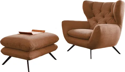 Produktbild von KAWOLA Sessel CHARME Hochlehnsessel Cord rost mit Hockerbank