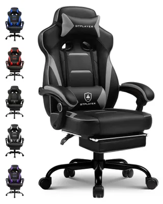 Immagine prodotto di Sedia da gaming - Sedia da ufficio ergonomica con poggiapiedi - Portata massima: 180 kg - Rotella girevole - Supporto lombare e poggiatesta - Inclinazione di 155° - Rivestita in ecopelle - Grigia