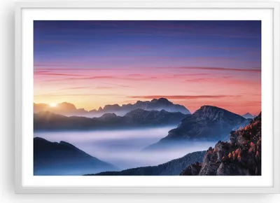 Produktbild von Gerahmtes Poster - Weißer Rahmen - Westen Sonne Berge - 70x50 cm - Wand Bild - Wanddeko - Wandbilder - Kunstposter - Wandposter - Bilderrahmen - Bilder - Kunstdruck - Wanddekoration - P2WAA70x50-4525