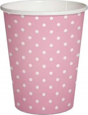 Obrázek produktu pro Papírový kelímek růžový s bílými puntíky 250ml 8ks.