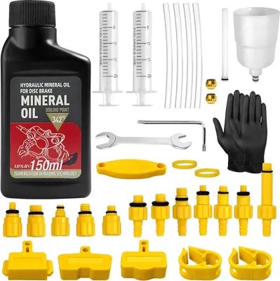 Produktbild von Bremsenentlüftungsset, universelles Bremsenentlüftungsset, 150ml Mineralbremsflüssigkeit, für MTB und