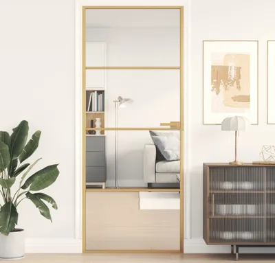 Produktbild von Cloris Designermöbel Innentür Schlank Golden 83x201,5 cm Hartglas und Aluminium 2024 Neu