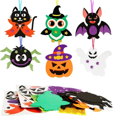 Produktbild von 12 Halloween Bastelsets für Kinder Fledermaus Kürbis