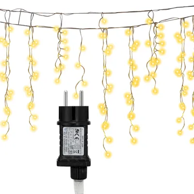 Image de Jayseuw 10M LED Pluie de glace Chaîne lumineuse intérieure Rideau lumineux 400 LED Cônes de glace Éclairage de Noël 8 modes Décoration de Noël Fête Jardin Blanc chaud