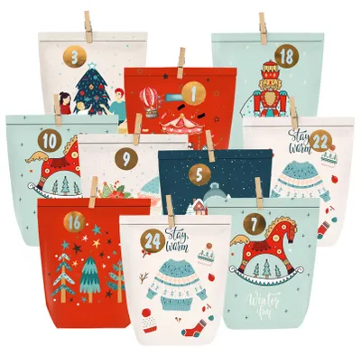Adventskalender zum Befüllen, 24 Papiertüten mit Zahlenaufklebern