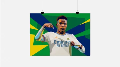 Produktbild von Vinicius Junior Poster - Vini Jr Poster - Fußball Poster - Real Madrid Trikot Poster - 91x61cm - Perfekt zum Einrahmen