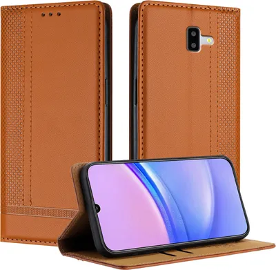 Image de Etui pour Samsung Galaxy J6 Plus étui en cuir avec fonction stand Marron