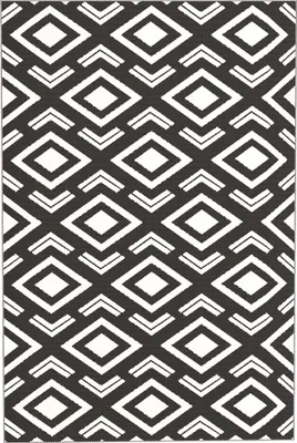 Produktbild von Robuster Outdoor-Teppich wasserfest faltbar mit Tragtasche 182x274 cm Boho Design Schwarz-Weiß für Garten Balkon Terrasse