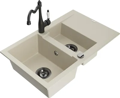 Immagine prodotto di Mexen Gaspar lavello in granito 1,5 vasche con scolapiatti e rubinetto da cucina Carla, beige - 6507-69-670700-70