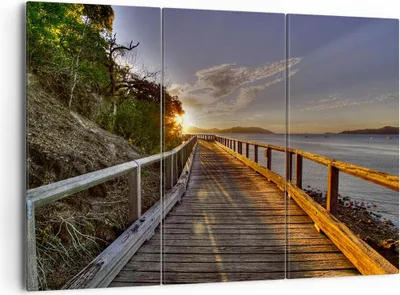 Produktbild von Bild auf Leinwand - Leinwandbild - Fußgängerbrücke Himmel Wasser - 165x110cm - Wand Bild - Wanddeko - Leinwanddruck - Bilder - Kunstdruck - Leinwand bilder - Wandkunst - CE165x110-0125