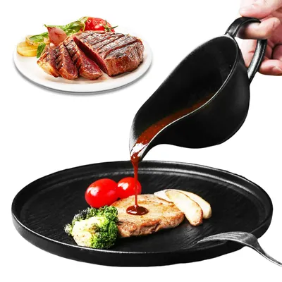 Porzellan-Sauciere 280 ml, schwarz, mit Henkel und Ausgießer