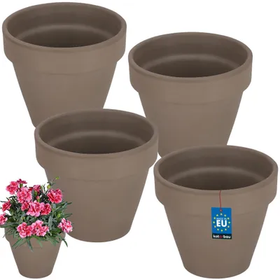 Immagine prodotto di KOTARBAU® Vaso per piante in terracotta color moka, diametro 11 cm, con bordo. Set da 4 pezzi
