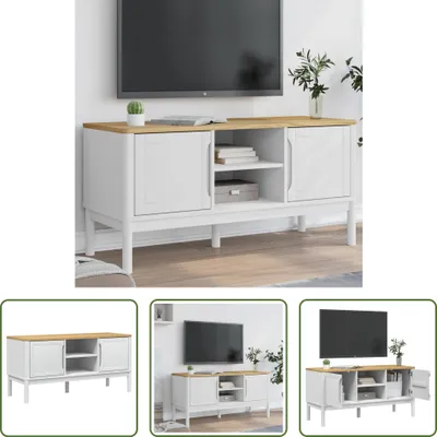 Image de The Living Store Armoire TV FLORO Blanc 114x43x55 cm Pin massif