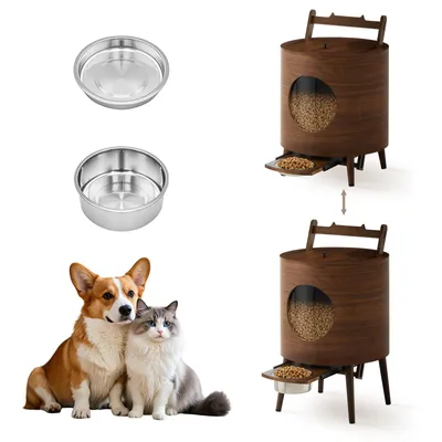 Image de CLIPOP Station d'alimentation surélevée avec bol en acier inoxydable, support de gamelle pour animaux avec espace de rangement, capacité 6 L