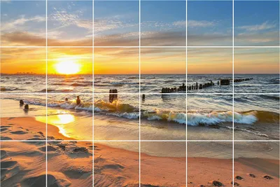Produktbild von Fliesenaufkleber 15x15 cm – 24 Stück – Selbstklebend – Wasserfest – Pflegeleicht – Hitzebeständig – Für Küche & Bad – Sonnenuntergang über dem Meer