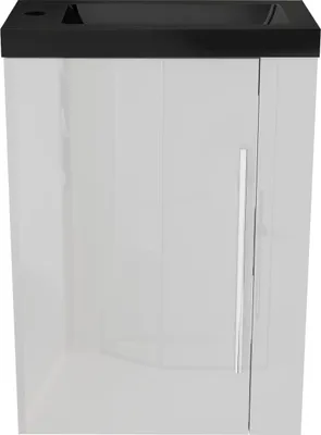 Produktbild von Badmöbel SILVIA 45 cm Schwarz Waschbecken mit Unterschrank Hochglanz Weiß Badezimmerschrank Gäste WC mit Soft Close