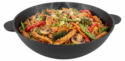 Obrázek produktu pro Litinová pánev wok 30 cm Asia wok pánev 4,7 l kastrol pánev Stir-fry litinová pánev indukční trouba litina