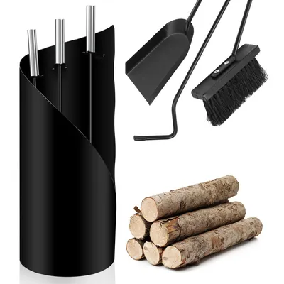 Immagine prodotto di Jopassy Set per caminetto da 4 pezzi in acciaio inox Set per la pulizia del caminetto con attizzatoio, paletta per cenere, scopa per caminetto e supporto 50 cm