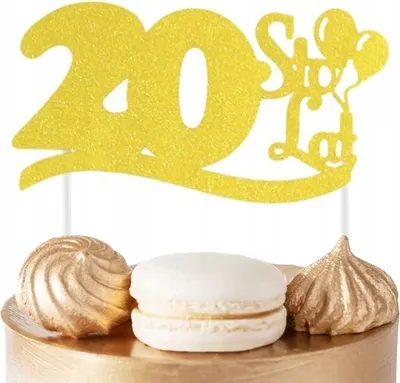 Obrázok produktu pre 20. Narodeniny Topper Torty Zlaté Trblietky Pre Narodeninovú Párty