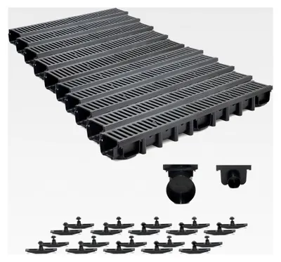 Produktbild von 10m Entwässerungsrinne C250, 98mm Gußrost komplettes Set