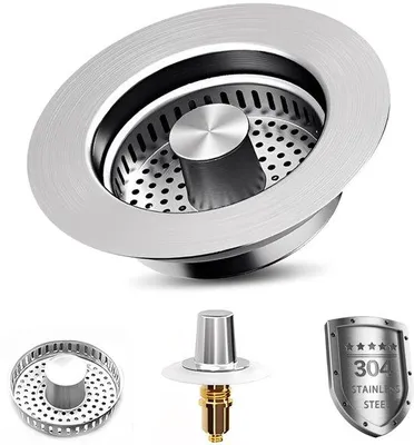 Productafbeelding van Unyqoos® RVS afvoerstop met messing kern – 3-in-1: afvoer, waterstop en filter, roestvrij, pop-up, gemakkelijk te reinigen, geschikt voor keuken en badkamer