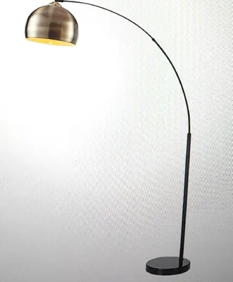 Immagine prodotto di Lampada da terra LED Teamson Home Arquer, con design a forma di arco, paralume a campana e base in marmo, illuminazione moderna in finitura ottone anticato, ideale per il soggiorno o la sala da pranzo