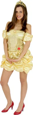 A woman wearing a princess costume.
