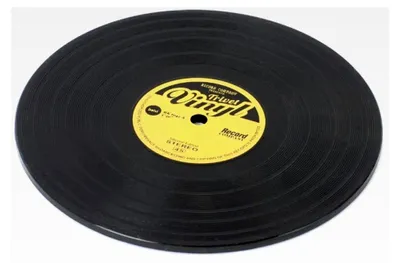 Produktbild von Untersetzer aus Vinyl in Schwarz, gestaltet wie eine Schallplatte, aus Silikon, 15 cm