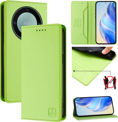 Produktbild von Lederhülle für Honor X9A / Magic5 Lite Hülle Flip Brieftasche Kartenfächern Ständer Schutzhülle Grün