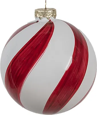 Productafbeelding van Clayre Eef kerstornament van glas, Ø 8x8 cm, rood-wit. Klassieke kerstdecoratie voor de kerstboom