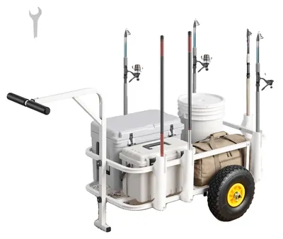 Immagine prodotto di VEVOR, carrello pieghevole per il trasporto, capacità di carico 90,7 kg, con pneumatici in gomma, realizzato Acciaio al carbonio, dotato di 7 supporti per canne da pesca in PP, carrello multifunzionale per pesca, campeggio, spiaggia e attività all'aperto