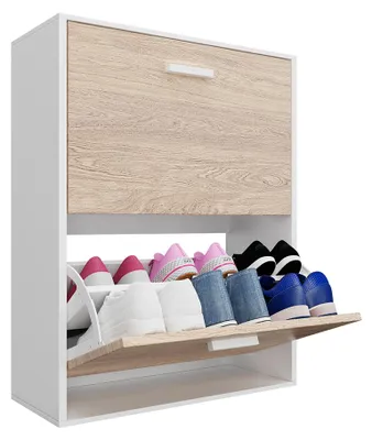 Image de CASABEL Meuble à Chaussures Moderne 2 Abattants - 12 Paires - Rangement chaussures en Bois Composite - Dimensions L60xP24xH80 cm