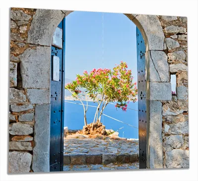 Produktbild von Wallario Herdabdeckplatte aus Glas, Größe 60 x 52 cm 2-teilig, Motiv Torbogen Toskana
