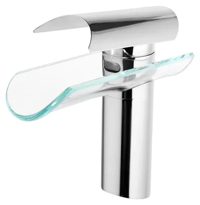 Produktbild von Wasserfall Waschtischarmatur Bad - Einloch Armatur - Glasauslauf - Edelstahl und Messing - 2 Schläuche - Lift-Griff - Silber