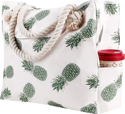 Produktbild von Große Strandtasche für Damen, sandabweisende Strandtasche aus Stoff für Pool und Reisen, 52,3 x 15 x 45,7 cm, Grün-Weiß