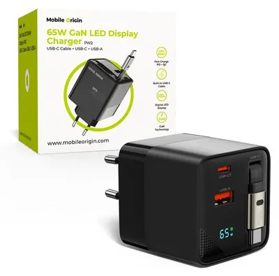 Immagine prodotto di Caricabatterie da tavolo Mobile Origin 65 W GaN Pw2 - Cavo USB-C autoretrattile + USB-C + USB-A