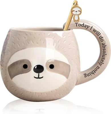 Faultier-Kaffeetasse, Keramik, 330 ml, Cartoon-Tierbecher