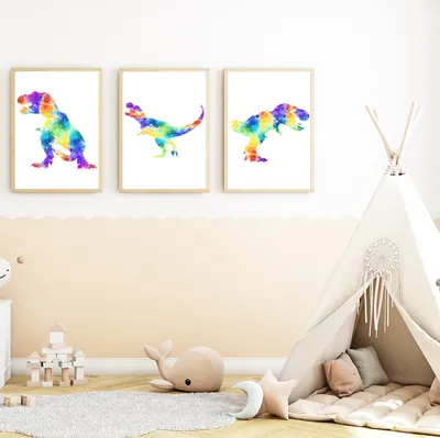 Produktbild von Dinosaurier Trex 3er Set Bilder Dino Kinderzimmer Deko DIN A4 Poster Babyzimmer Wandbilder